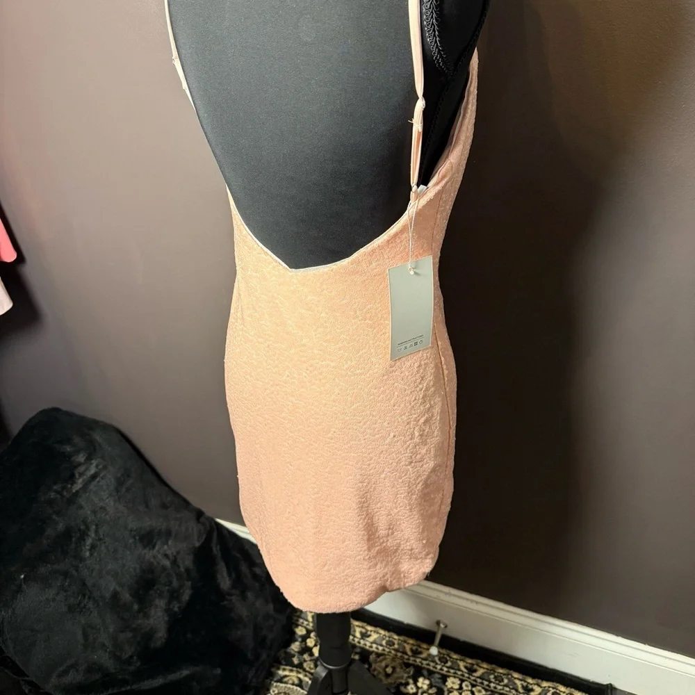 Blush Sequin Lace Mini Dress Size 4 | Spaghetti Strap Cocktail / Prom Dress NWT - Picture 3 of 5